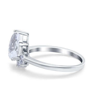 Teardrop Art Deco Pear Engagement Ring Simulated Cubic Zirconia 925 Sterling Silver